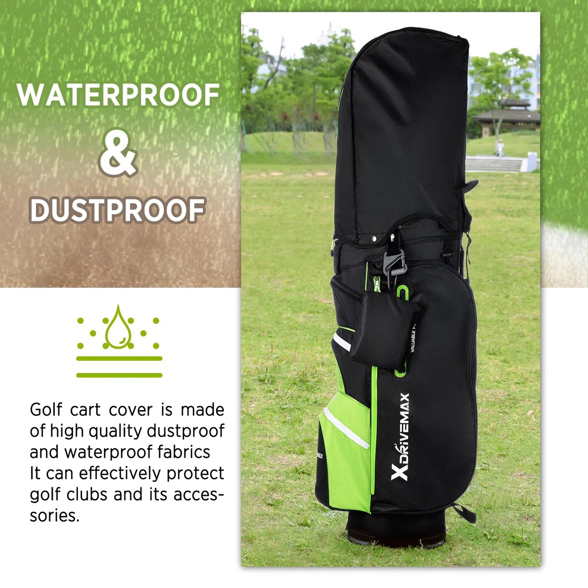 XDriveMax Bolsa de Carrito de Golf, 15 Divisiones para Hombres y Mujeres, Premium con Cubierta para Lluvia, Enfriador y Kit de Accesorios