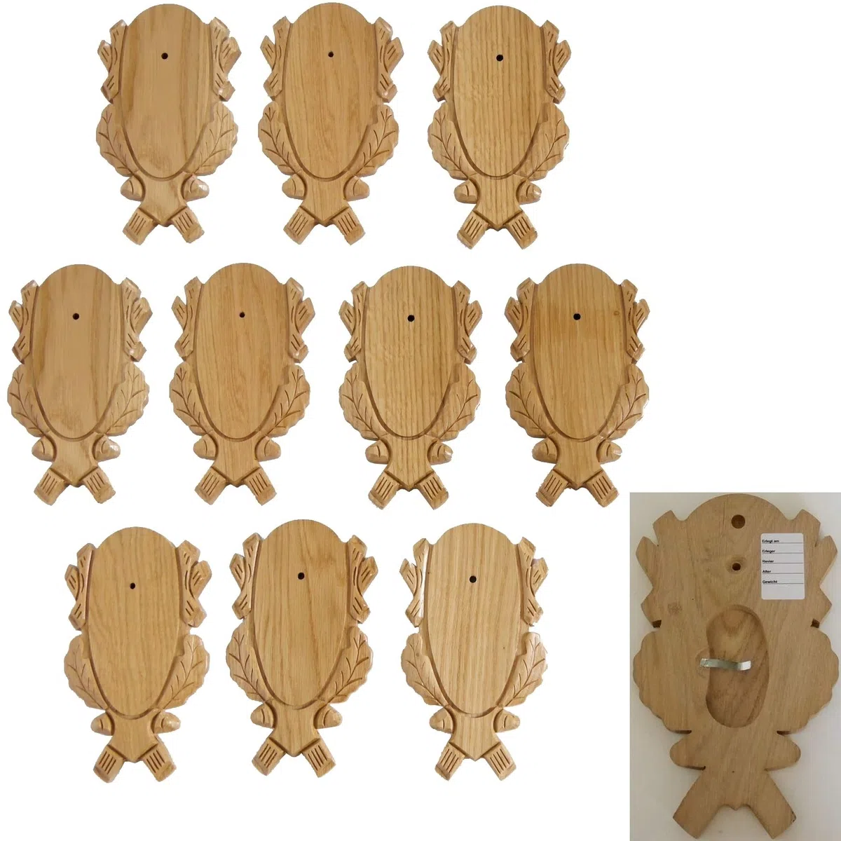 GTK Hormigas y Trofeo de Madera KRUMH 10 Unidades Talladas REH Rehbock Trofeo Letreros Luminosos con 1 Compartimento de Pino
