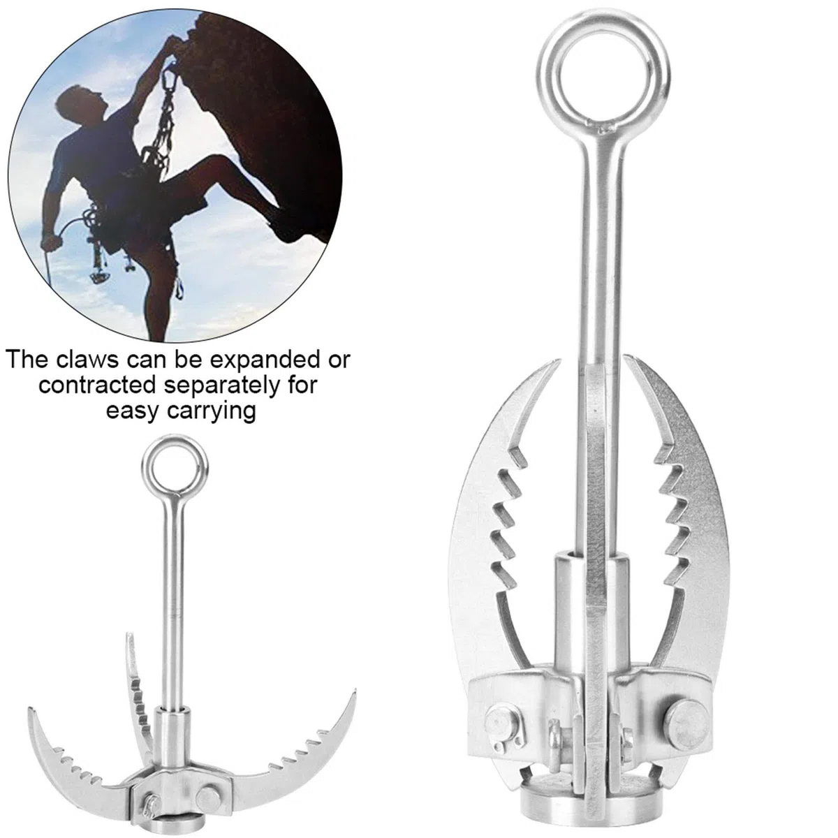 Gancho de Agarre,Acero Inoxidable 3 Garras Plegable para Supervivencia al Aire Escalada Montañismo Aventura