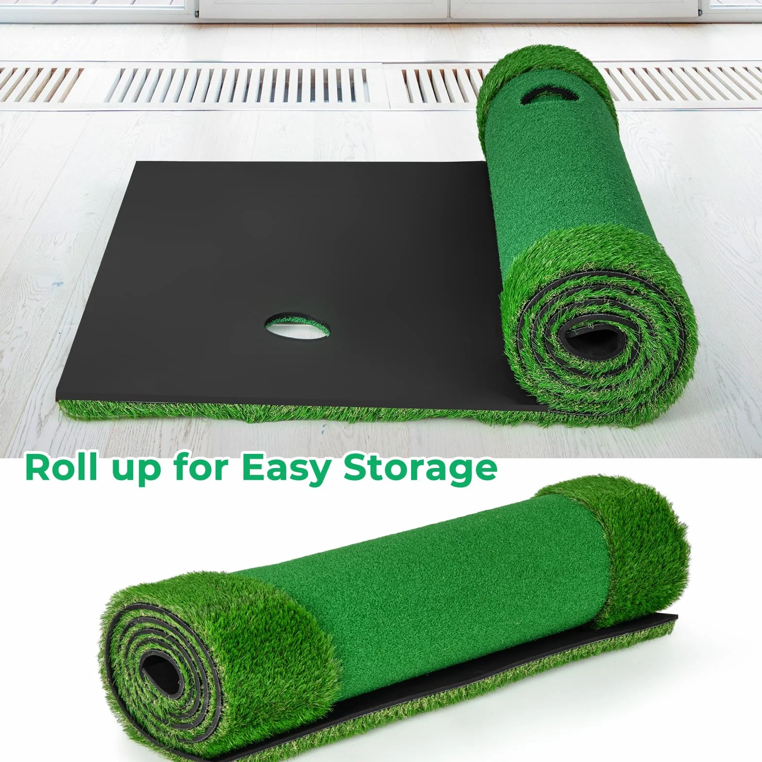 LIFEZEAL Alfombrilla de Entrenamiento de Golf, 3x1m, Esterilla Golf Profesional con 2 Pelotas de Golf, Alfombra de práctica con 3 Agujeros, tapete de Golf Plegable para Interior y Exterior