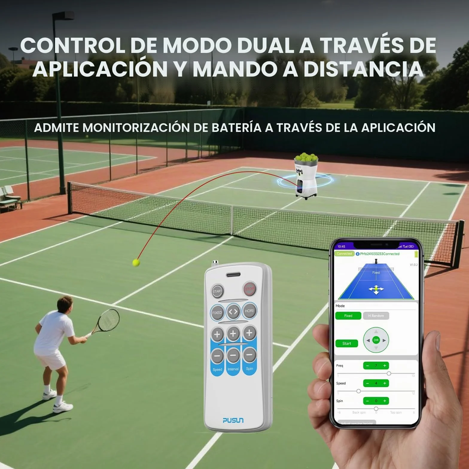 PUSUN PT-Mini Pro - Máquina de pelotas de tenis con control remoto Smart App Control, velocidad/rotación ajustable/frecuencia para principiantes, capacidad de 65+pelotas, duración de la batería 3-5