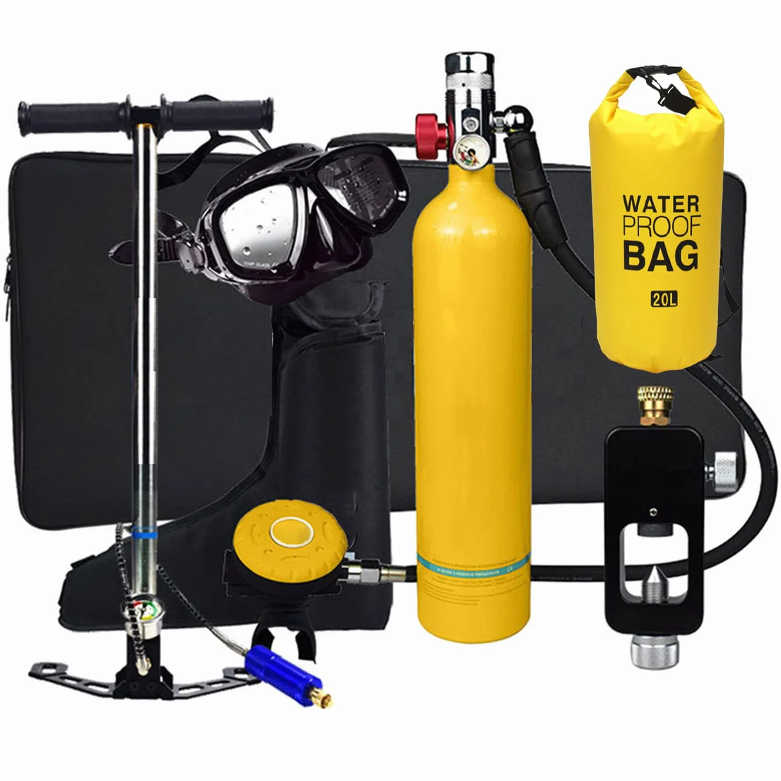 Tanque de Buceo Portátil, 1L Aviación Aluminio Mini Buceo Tanque de Oxígeno Respirador Subacuático Bomba de Aire de Alta Presión Cilindro de Buceo Kit de Equipo de Buceo Snorkeling