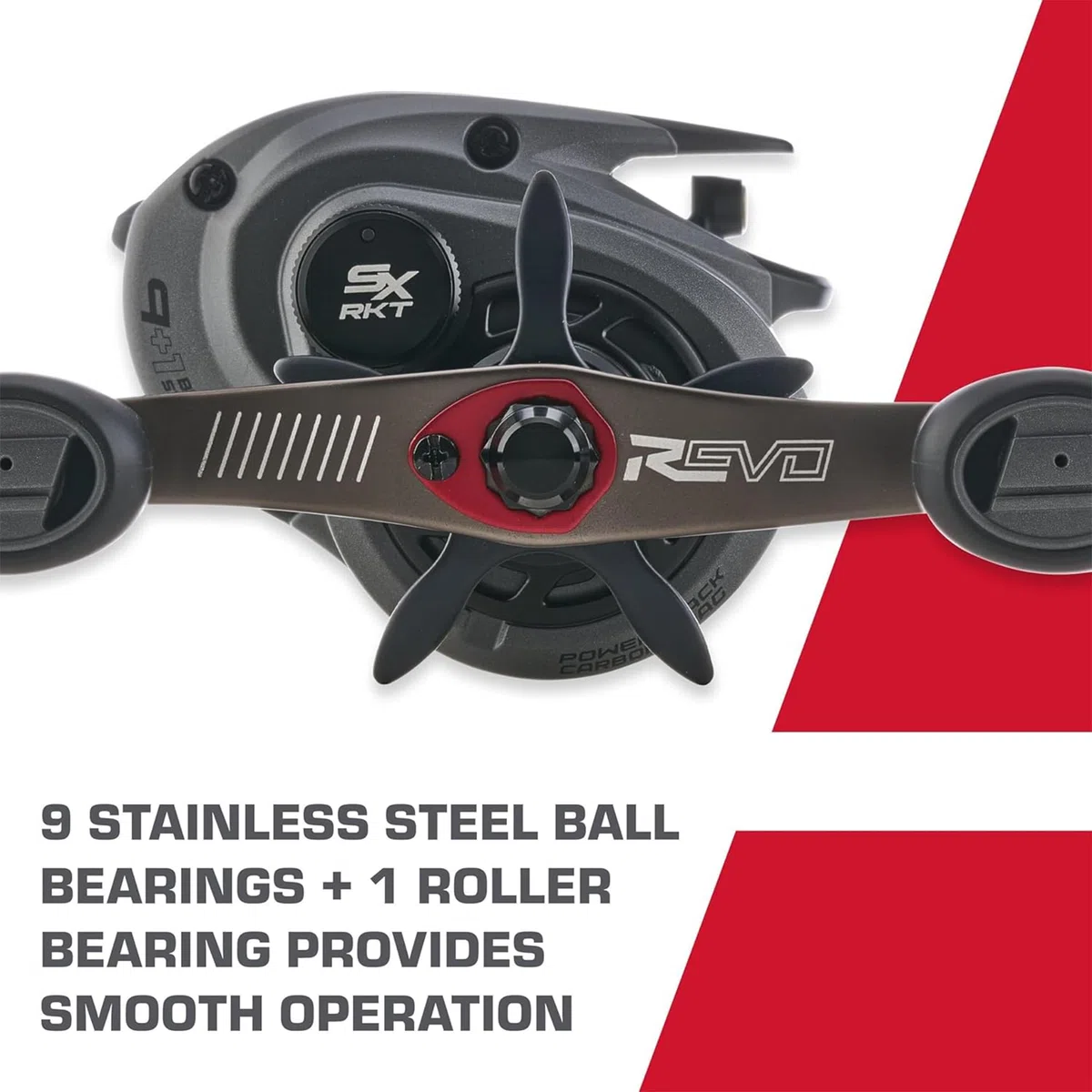 Abu Garcia Low Profile Baitcast Reel, Carretes de perfil bajo Revo SX Rocket, Pesca de depredadores, Pescador de agua dulce, Perca, Lucio, Zander, Negro, Robusto y ligero 10+1 Rodamientos, Perfil bajo