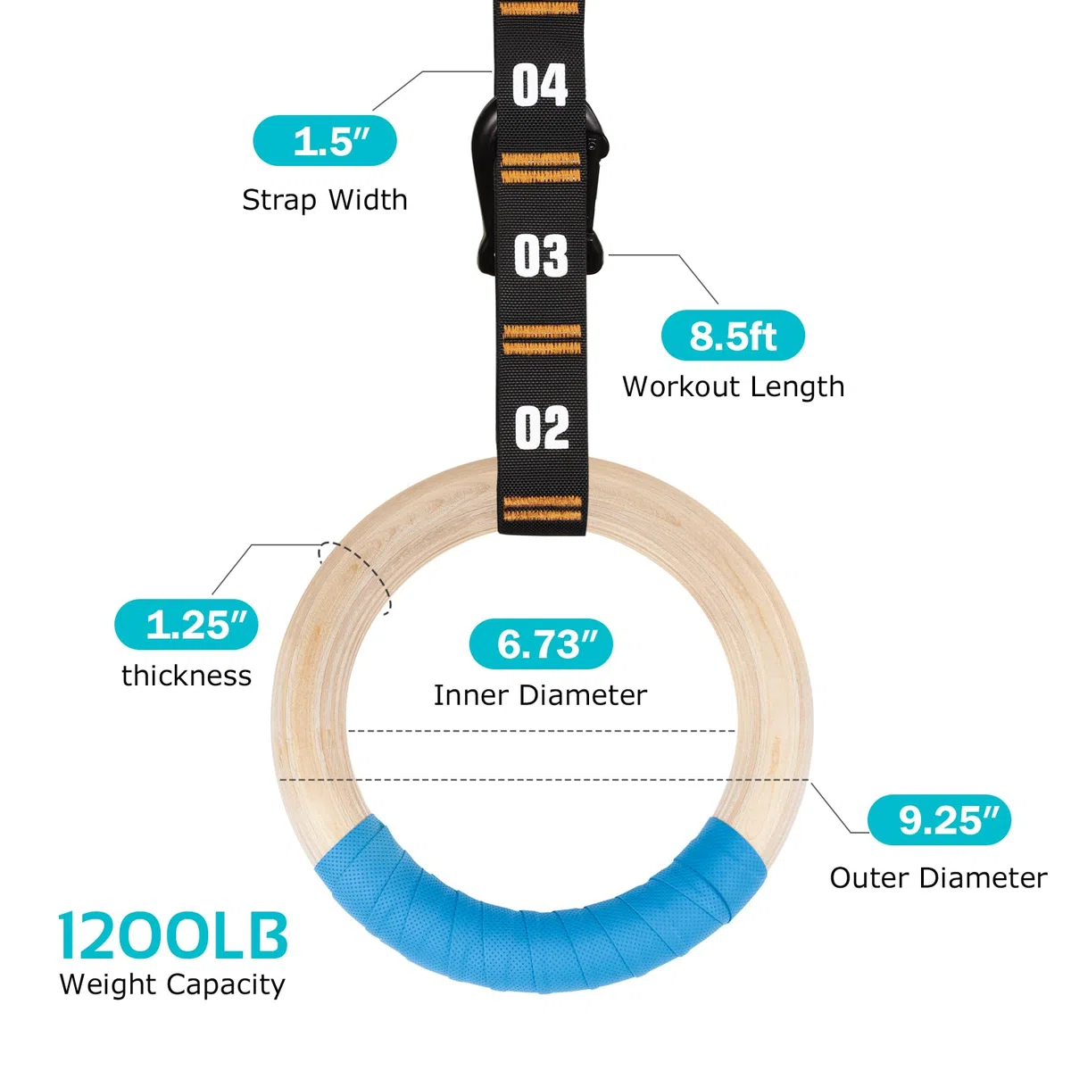 Vulken - Anillos de Gimnasia de Madera con Correas numeradas Ajustables. Anillos olímpicos de 1.25 Pulgadas para Entrenamiento de núcleo, Crossfit, Entrenamiento de Peso Corporal. Anillos de Gimnasio