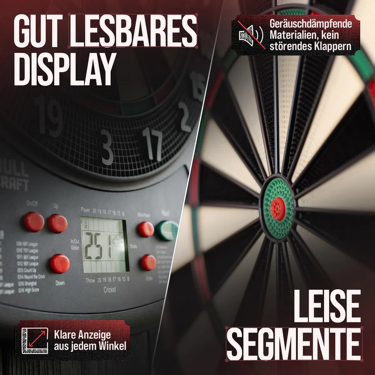 Diana electrónica – [el estándar del torneo] – Diana profesional E en alemán – Juego completo incluye dardos electrónicos, diana inalámbrica utilizable – diana blanda