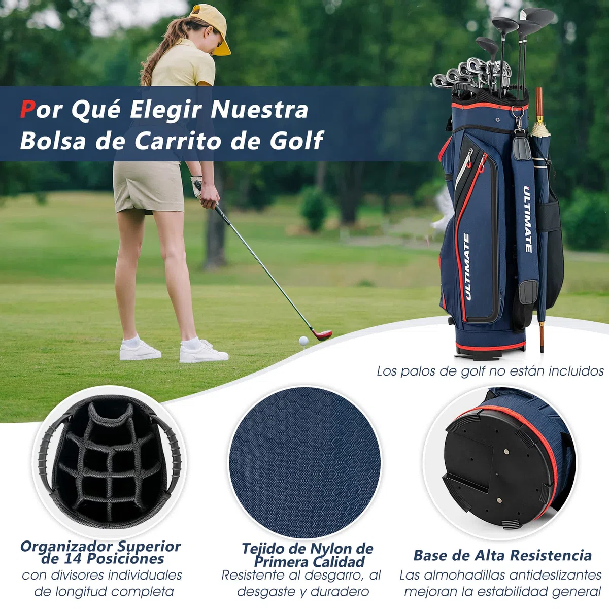 COSTWAY Bolsa de Golf para Carro, Ligera,14 Divisores, 8 Bolsillos, Capucha para la Lluvia, Correa para el Hombro, Bolsa Térmica para Bebidas, Ideal Hombres y Mujeres (Azul)