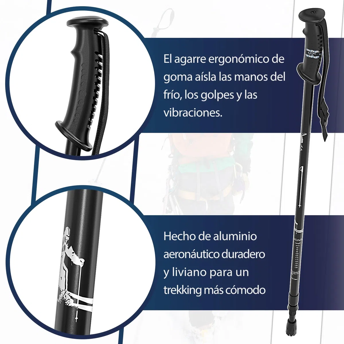 1PZ ES1-TX9 Bastones de esquí Ligeros Telescópicos Ajustables 78cm~135cm Aleación de Aluminio Unisex 2pcs