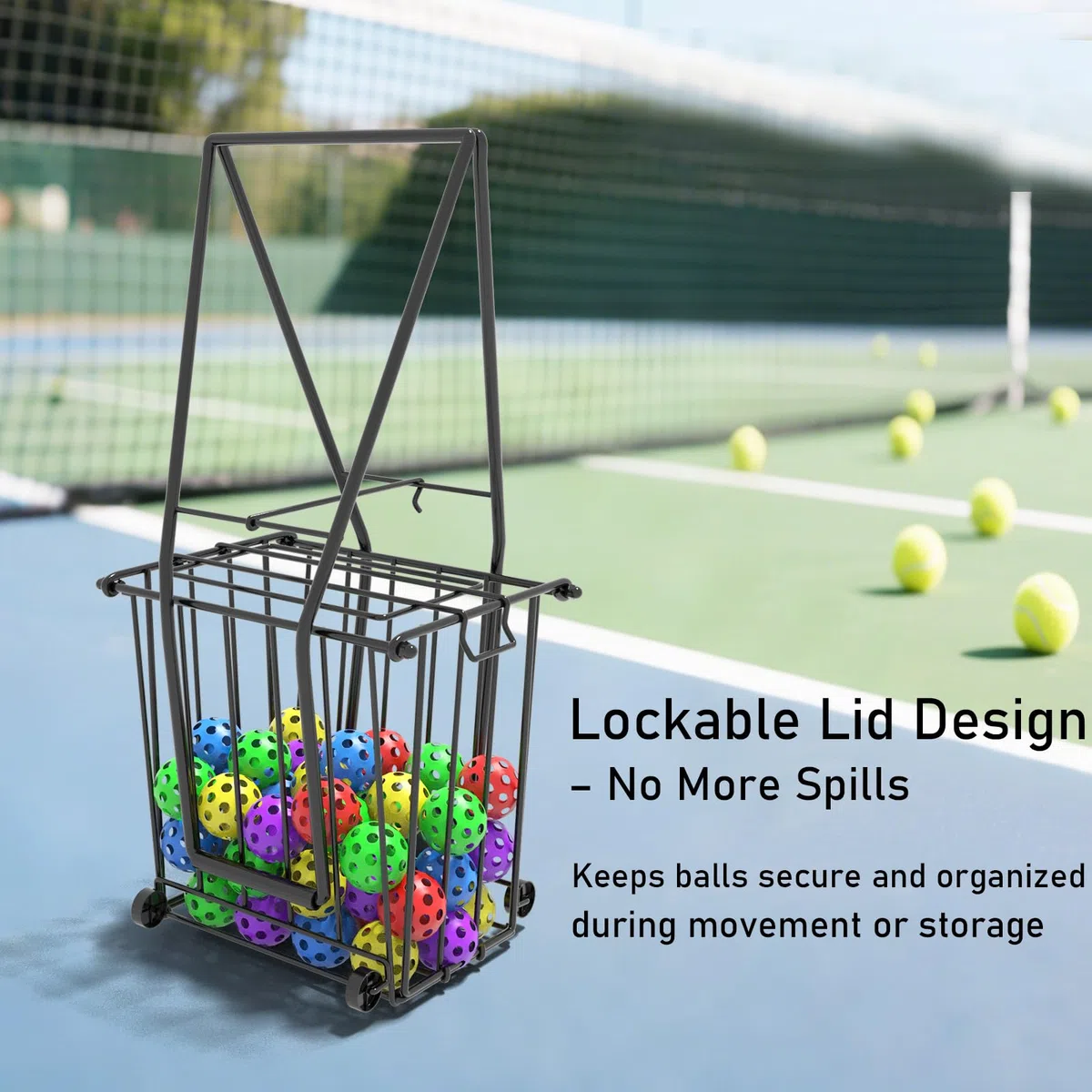 Moricher Tenis Pickleball Hopper con ruedas – 80 pelotas de tenis y capacidad de 55 pickleballs