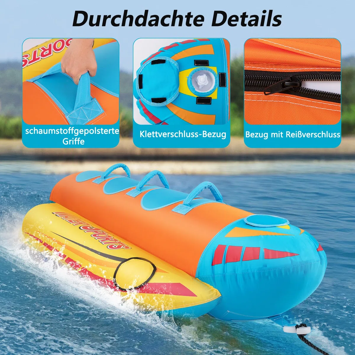 GYMAX Tubo Inflable para Bote de 1-3 Personas con Capacidad de 231 kg con Cubierta Completa de Nylon, Remolcable con Asas de Fácil Agarre y Almohadillas EVA, para Jóvenes y Adultos