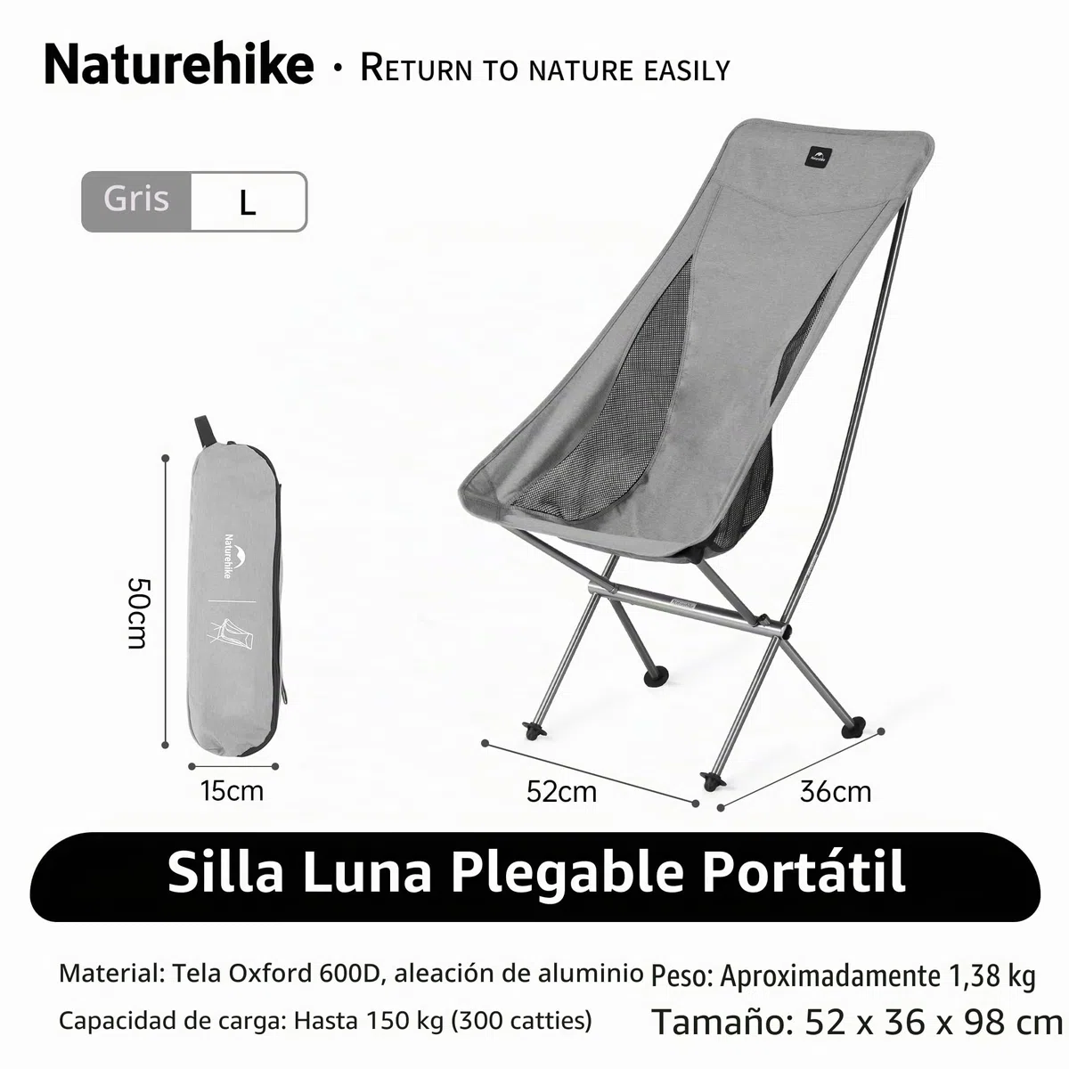 Naturehike Silla de Camping Plegable portátil Ultraligera con Bolsa de Transporte, Silla de Pesca Ligera, desmontaje rápido y Montaje, para Camping, pícnic al Aire Libre