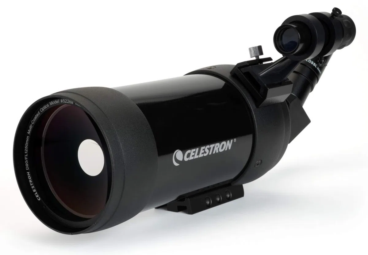 Celestron 52268 Mak: catalejo de 90mm en ángulo – Catalejo Maksutov – Excelente para largas distancias – Aumento de 39x con ocular de 32mm – Óptica con revestimiento múltiple – Recubierto de goma