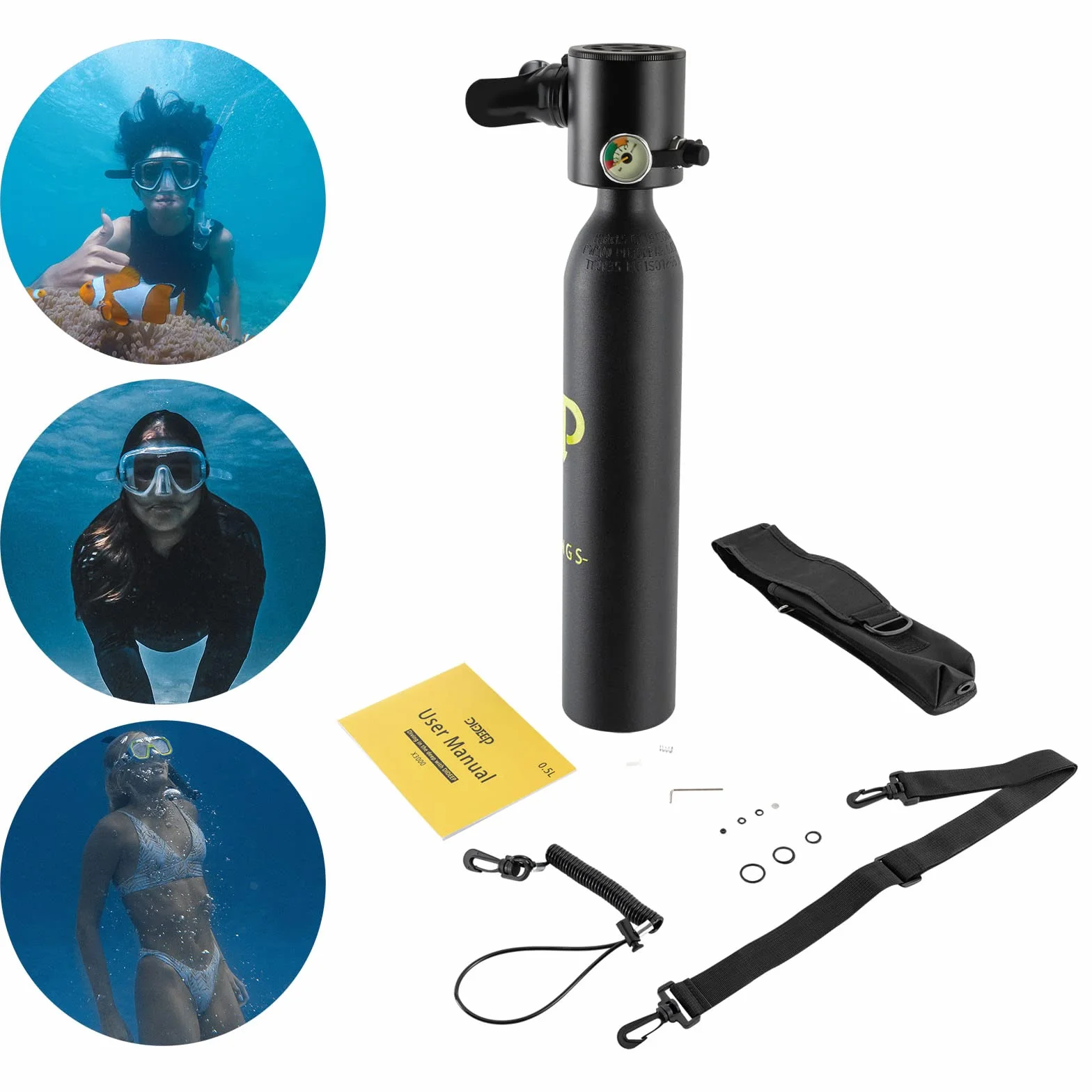 Submarinismo (bucear) tanque de oxígeno 0.5L nuevo Buceo Mini botella de oxígeno Equipo de Buceo Respiración submarina 5 a 10 minutos Buceo portátil Botella de buceo