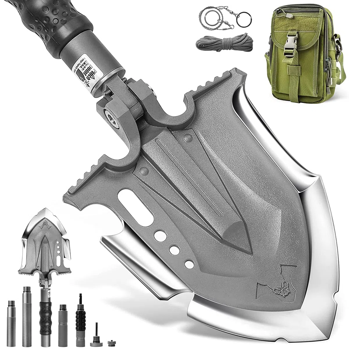 Zune Lotoo Pala Plegable, Pala Multifuncional de Acero Martensítico Irrompible, 28 en 1 Pala Compacta de Camping con 7 Ángulos Ajustables, Pala Portátil para Senderismo Camping Jardín, Annihilate F3