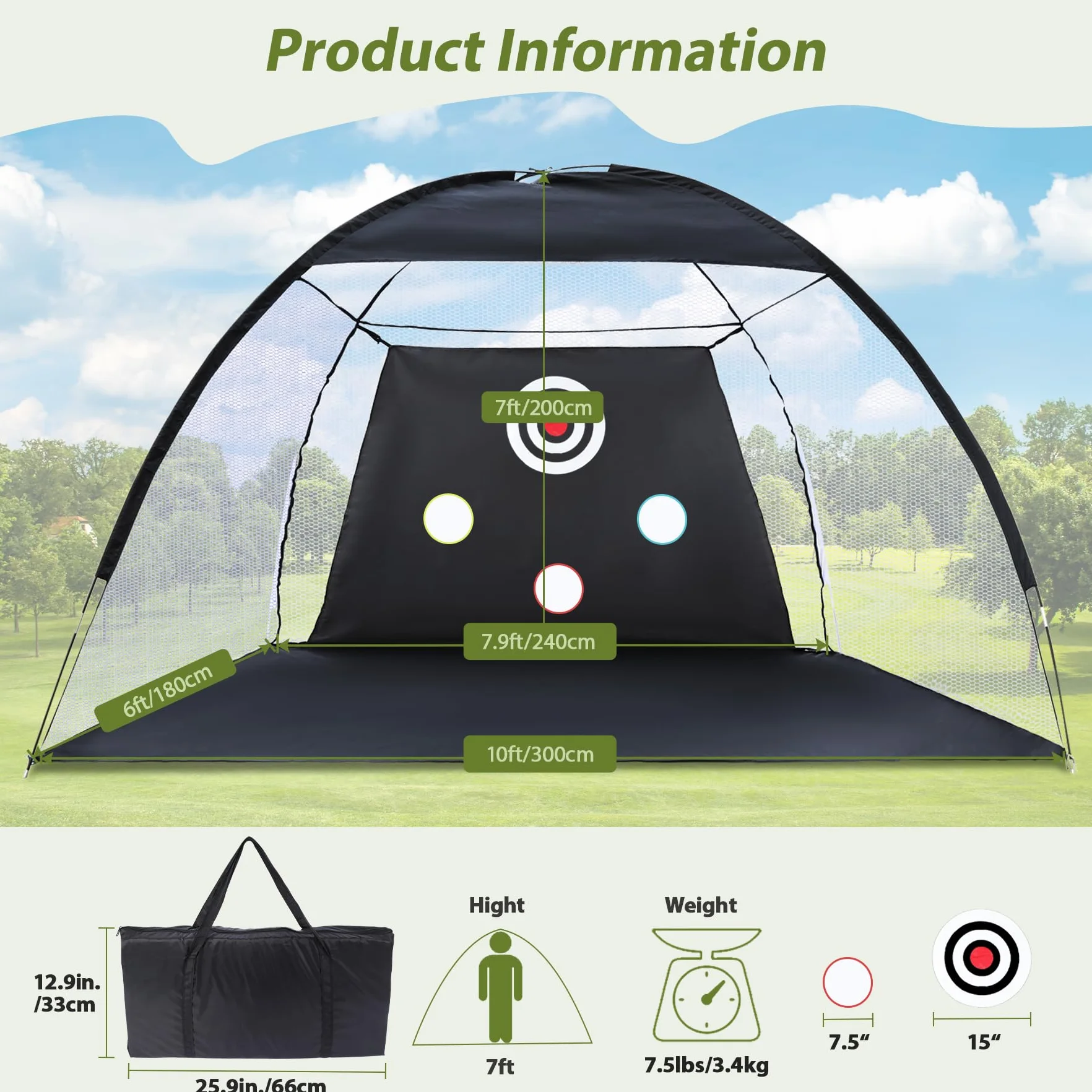 REDCAMP Red de entrenamiento de golf con césped de 10 x 7 pies, esterilla Tri-Turf, ideal para entrenamiento, entretenimiento y competiciones