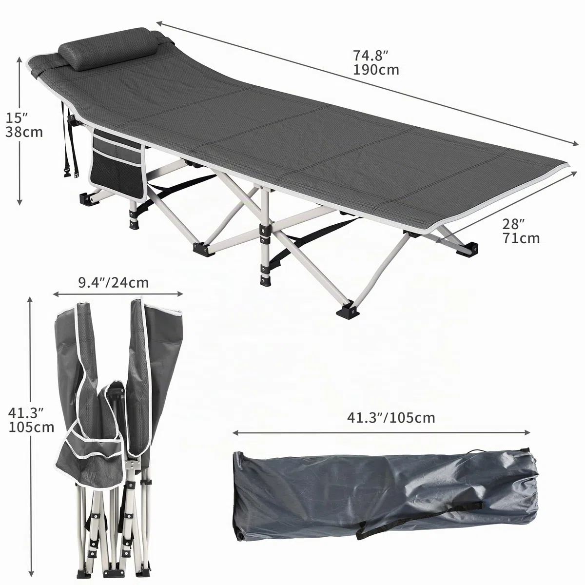 YITAHOME Cama de Camping Plegable para Adultos, Cama de Campamento portátil Extra Ancha de 28" para Trabajo Pesado, Cuna Cómoda para Dormir con Capacidad de 300 kg para Viajes/Oficina/Exterior