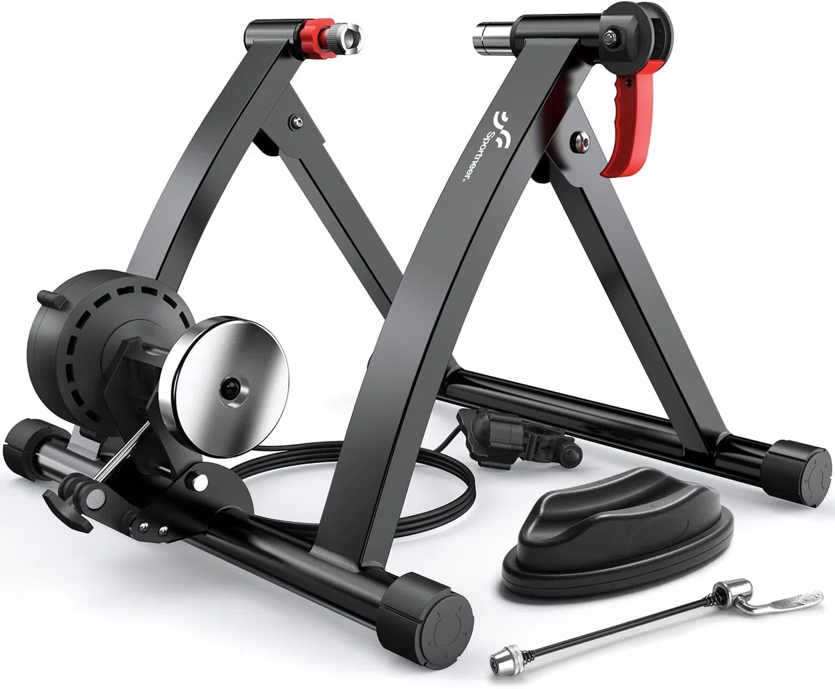 Sportneer Turbo Trainer - Entrenador de Bicicleta con 6 ajustes de Resistencia para Interior, Soporte magnético de Acero para Ejercicio de Bicicleta con Rueda de reducción de Ruido para Entrenador de