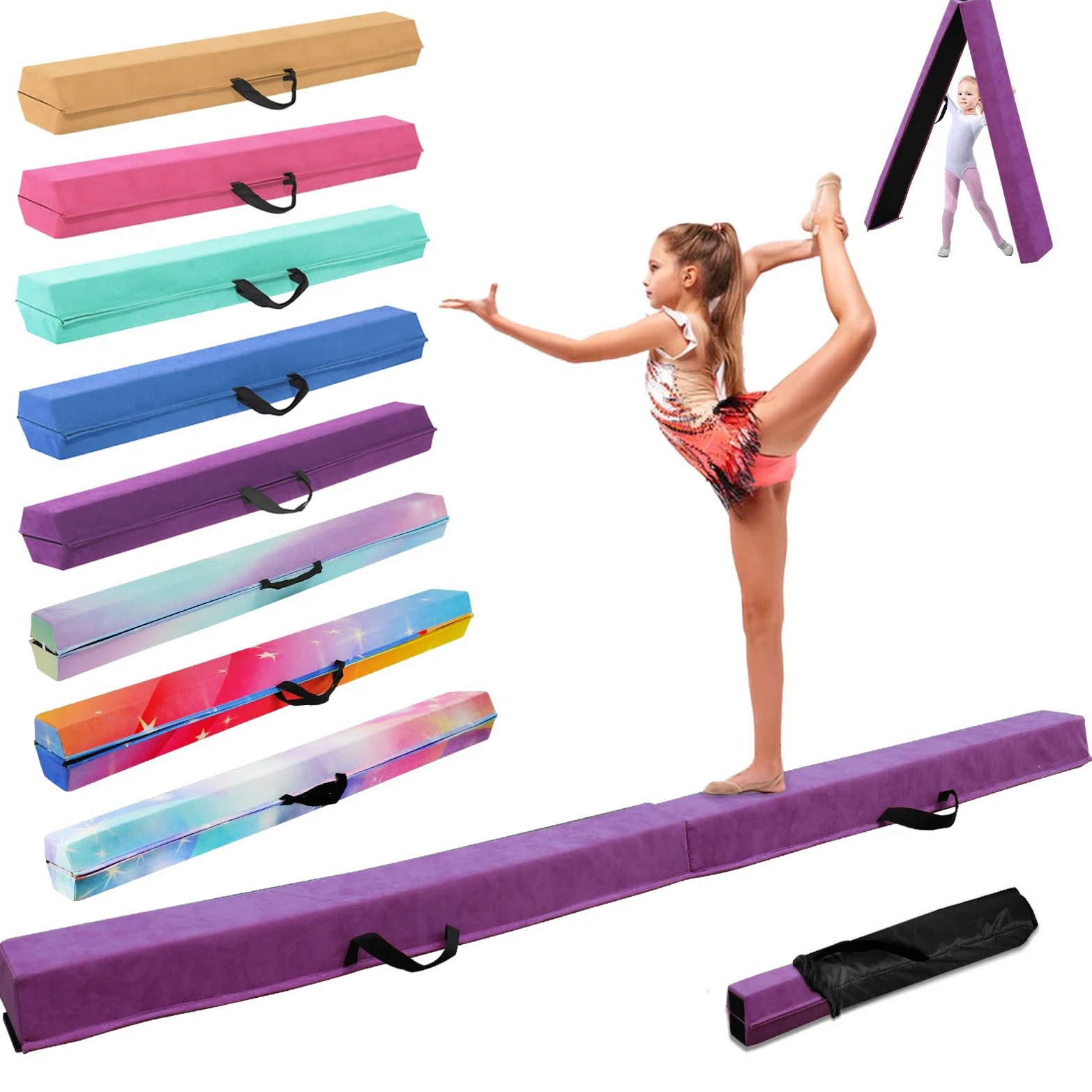 Viga de Equilibrio Gimnasia 240 cm, Barra de Gimnasia Plegable Portátil para Entrenamiento con Base de Goma Antideslizante para Niños, Principiantes y Gimnastas Profesionales