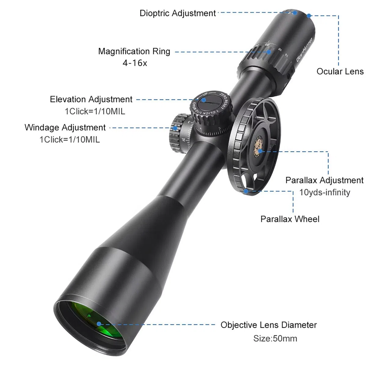 WestHunter HD GEN2 FFP Mira Telescópica de Precisión, Tubo 30mm, Retícula Grabada, 1/10 MIL, Zero Stop/Reset - Indicada Únicamente para Actividades Deportivas