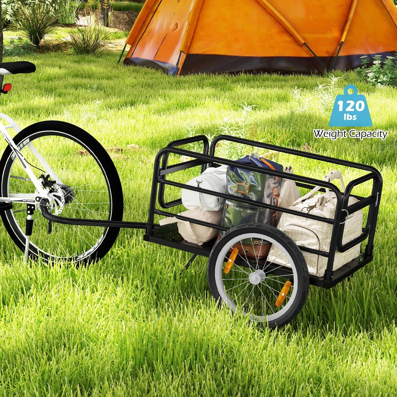 GYMAX Remolque de Bicicleta 2 en 1 con Estructura Metálica Plegable y Funda Extraíble, Carro de Arrastre con Ruedas de Aire Fiables de 40 CM, Enganche Versátil para Compatibilidad Multi-Bicicletas
