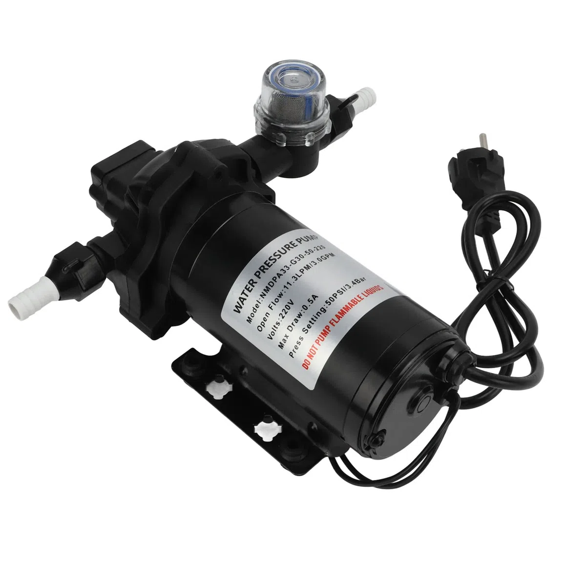Bomba de Presión de Agua de 220V, 11,3 LPM, 50PSI, Bomba de Diafragma de Presión de Agua Autocebante, Reemplazo para Coche, Caravana, Yate, Barco Marino