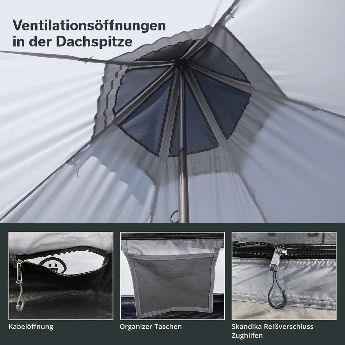 Skandika Tienda de campaña India Tipi Hetta | para 4-6 Personas, 2-3 m de Altura, Suelo Cosido, 3000 mm de Columna de Agua, UV 50+