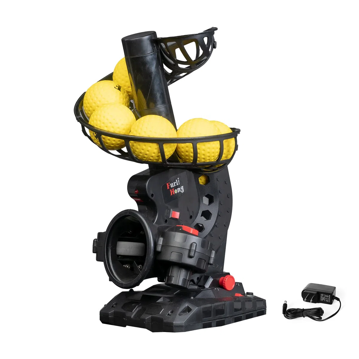 Furlihong Máquina electrónica de lanzamiento de béisbol mejorada, ángulos ajustables, temporizador y velocidad, adaptador de CA o funciona con pilas, viene con 8 bolas con hoyuelos, para práctica de bateo y campo de bajo nivel