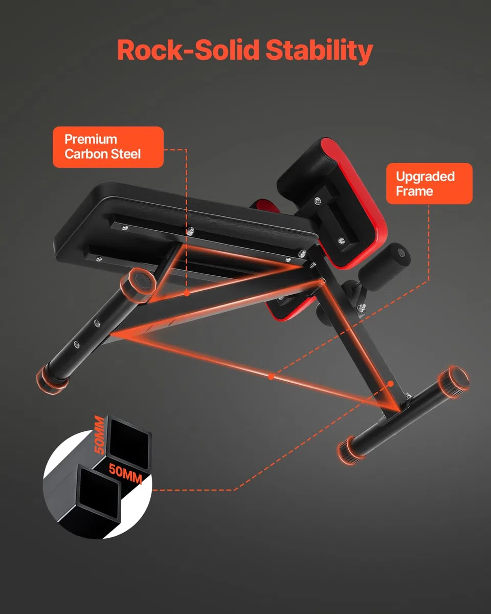 VEVOR Banco de Pesas Multifuncional para Entrenamiento de Cuerpo Completo, Banco de Hiperextensión con Silla Romana, Equipo Ajustable y Plegable de 150 kg para Entrenamiento de Espalda, Brazos