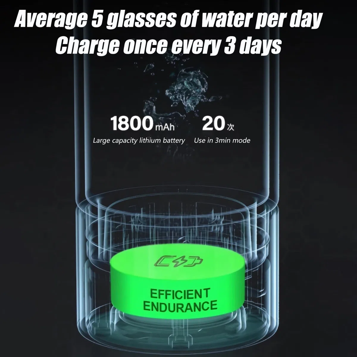 Botella de agua con hidrógeno, máquina ionizadora de agua portátil de carga USB,generador de agua ionizada contenido de hidrógeno ≥6000 ppb(plata,400ML)