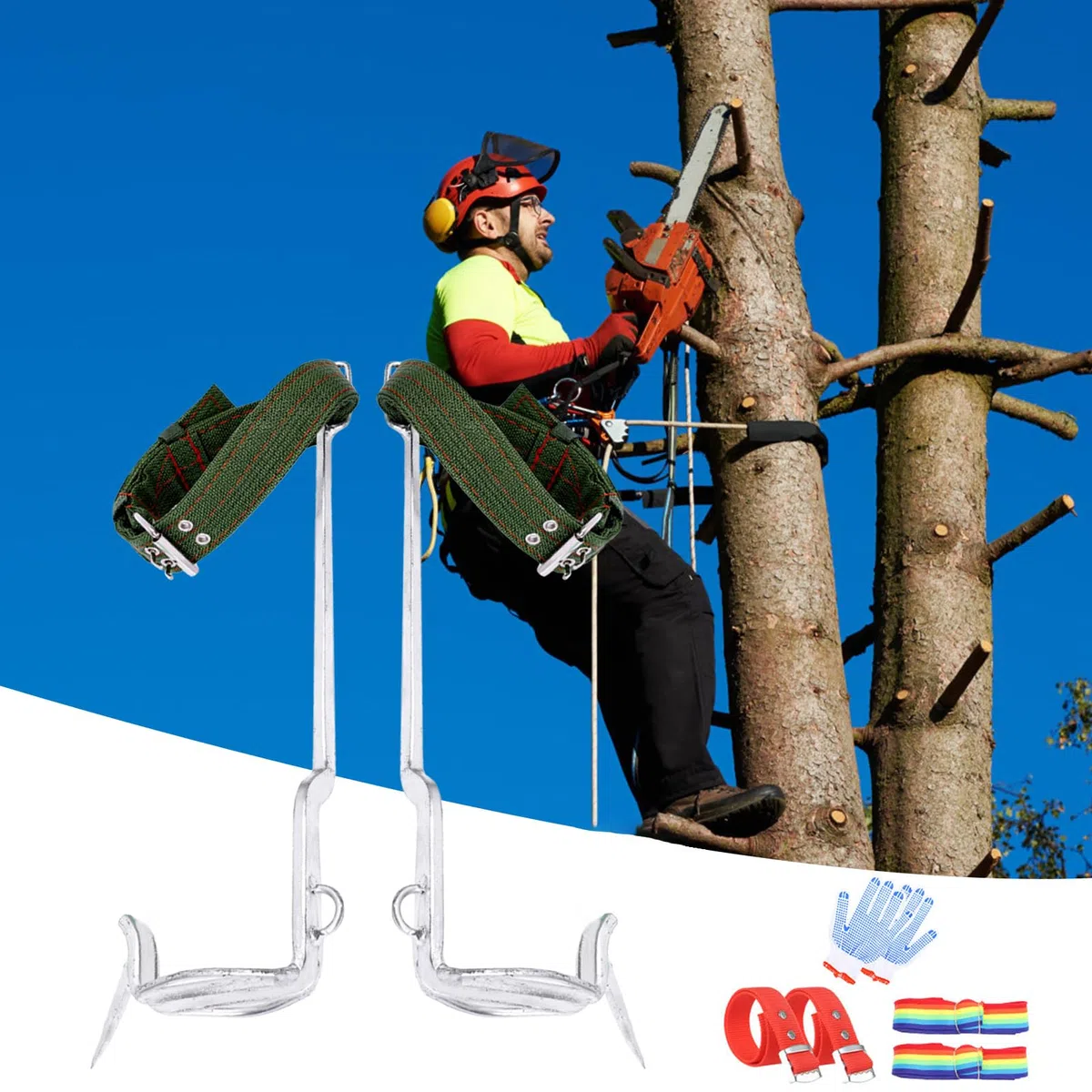 Espuelas para trepar árboles, Kit de Equipo para trepar Postes - Picos Profesionales para trepar árboles | Correas Ajustables, cómodas y Resistentes para jardinería, trepar árboles, Recoger