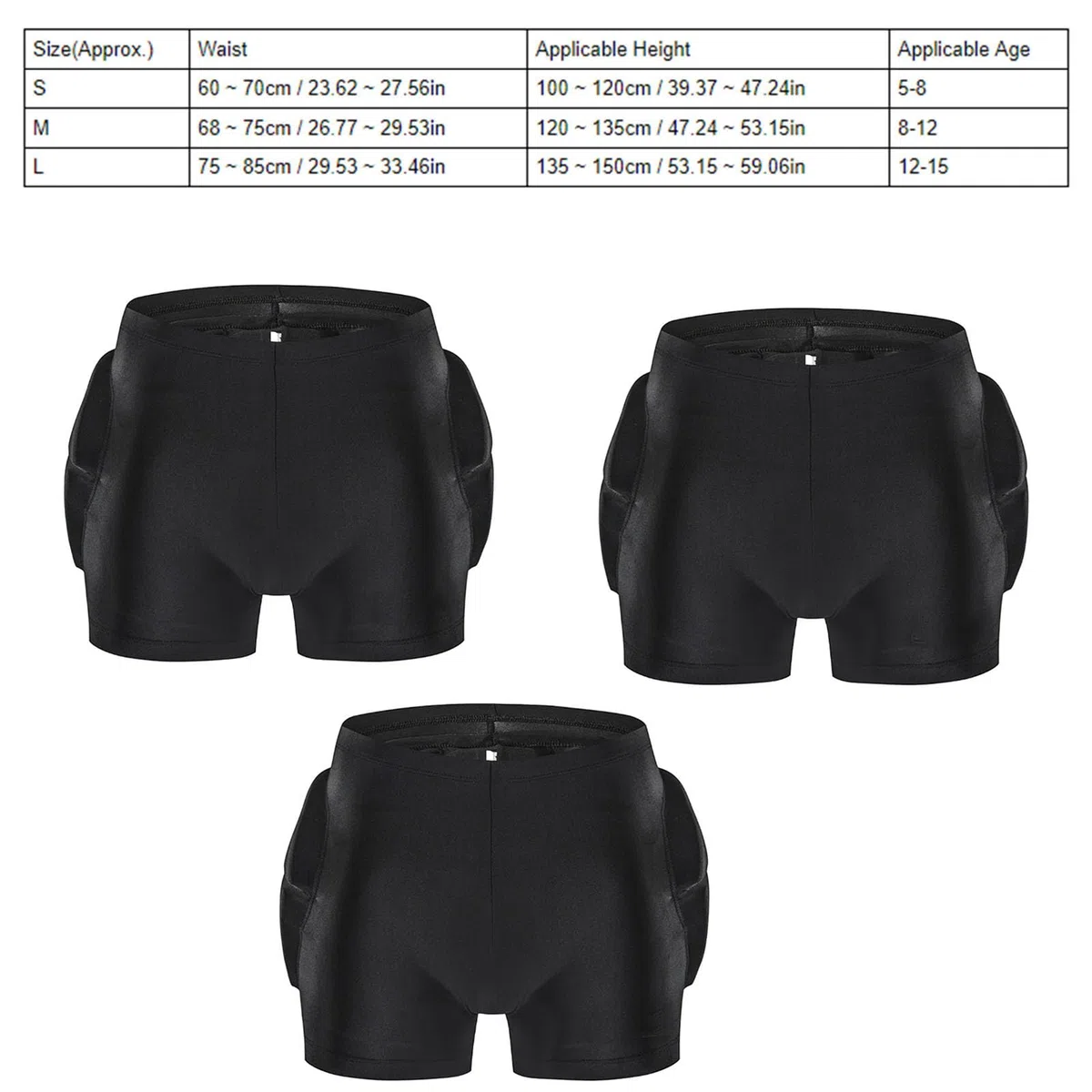Protectores de Cadera para Niños, Pantalones Cortos de Protección de Cadera y Trasero para Niños, Transpirables, Poliuretano, Almohadillas de Patín para Niños, para sobre Ruedas, Esquí, (M -Negro)