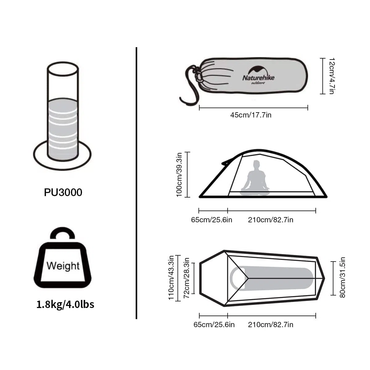 Naturehike Cloud up 1 Persona Carpa para Mochileros para Carpa de Cúpula Ligera para Acampar y Senderismo para 1 Hombre(Actualizar Naranja 210T)