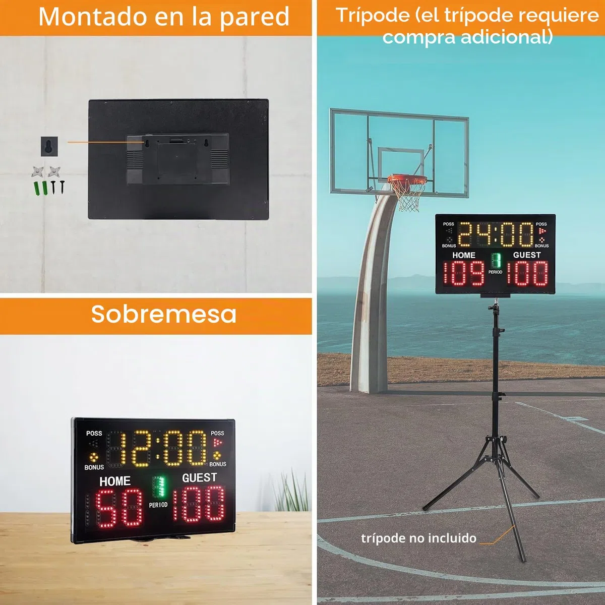 LED Marcader Digital con Control Marcader de Baloncesto Portátil par Fútbol, Voleibol, Baloncesto