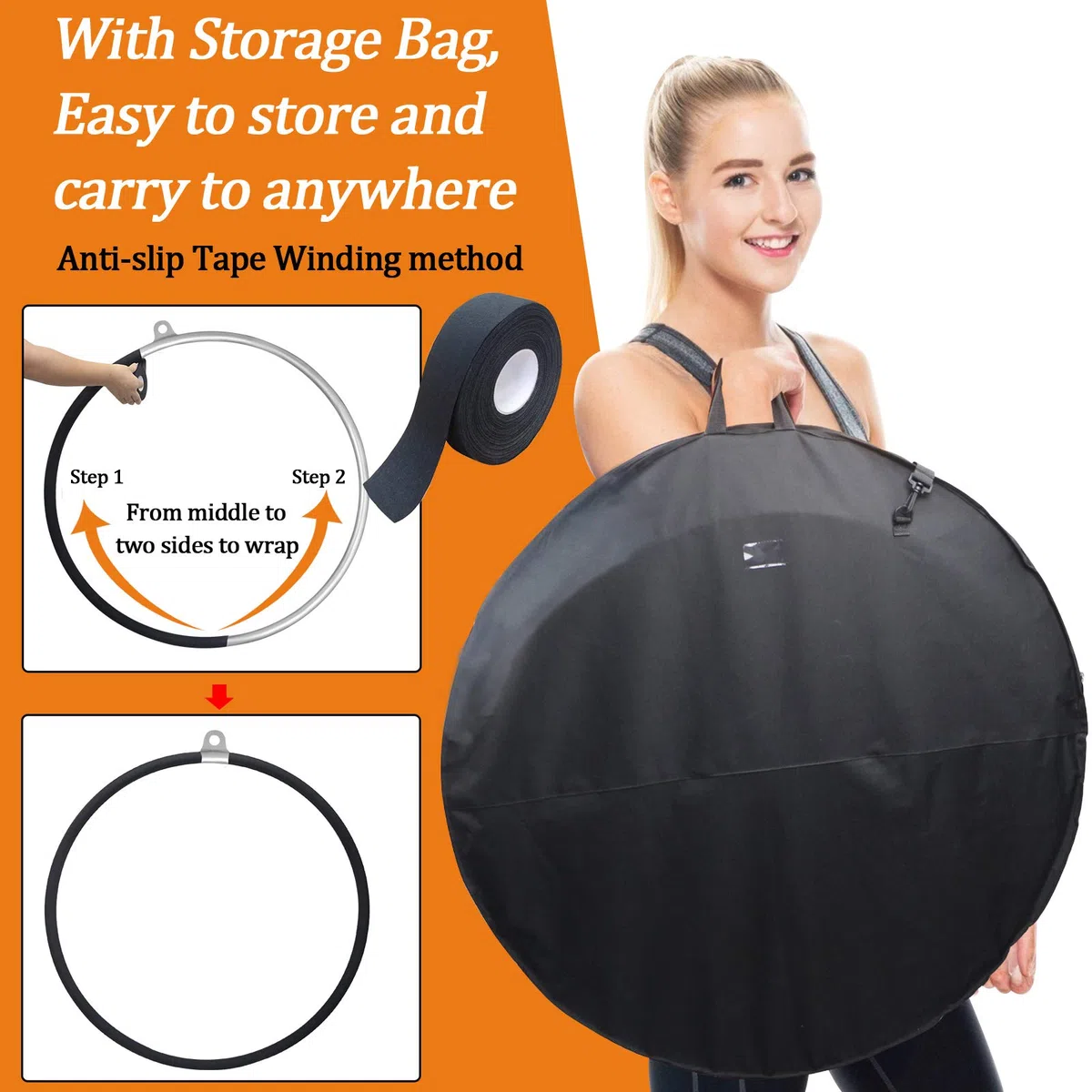 DASKING Aro de Antena de 85 cm/90 cm, Juego de Anillos de Antena Totalmente probados de Resistencia de 500 Libras, Equipo aéreo de Circo, aro de Yoga con Accesorios y Bolsa de Almacenamiento