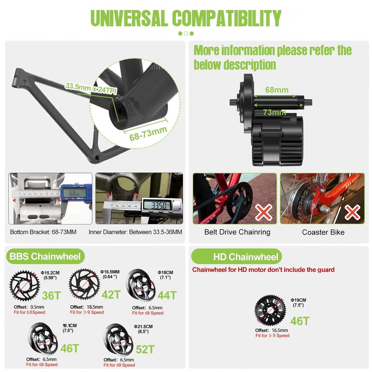 BAFANG Motor Central 48V-75O BBS02B – Kit de conversión con batería (Opcional) y Pantalla LCD para Eje pedalier 68-73/90-100 mm, Kit Bicicleta eléctrica 8fun BBS02 G340, protocolo Can