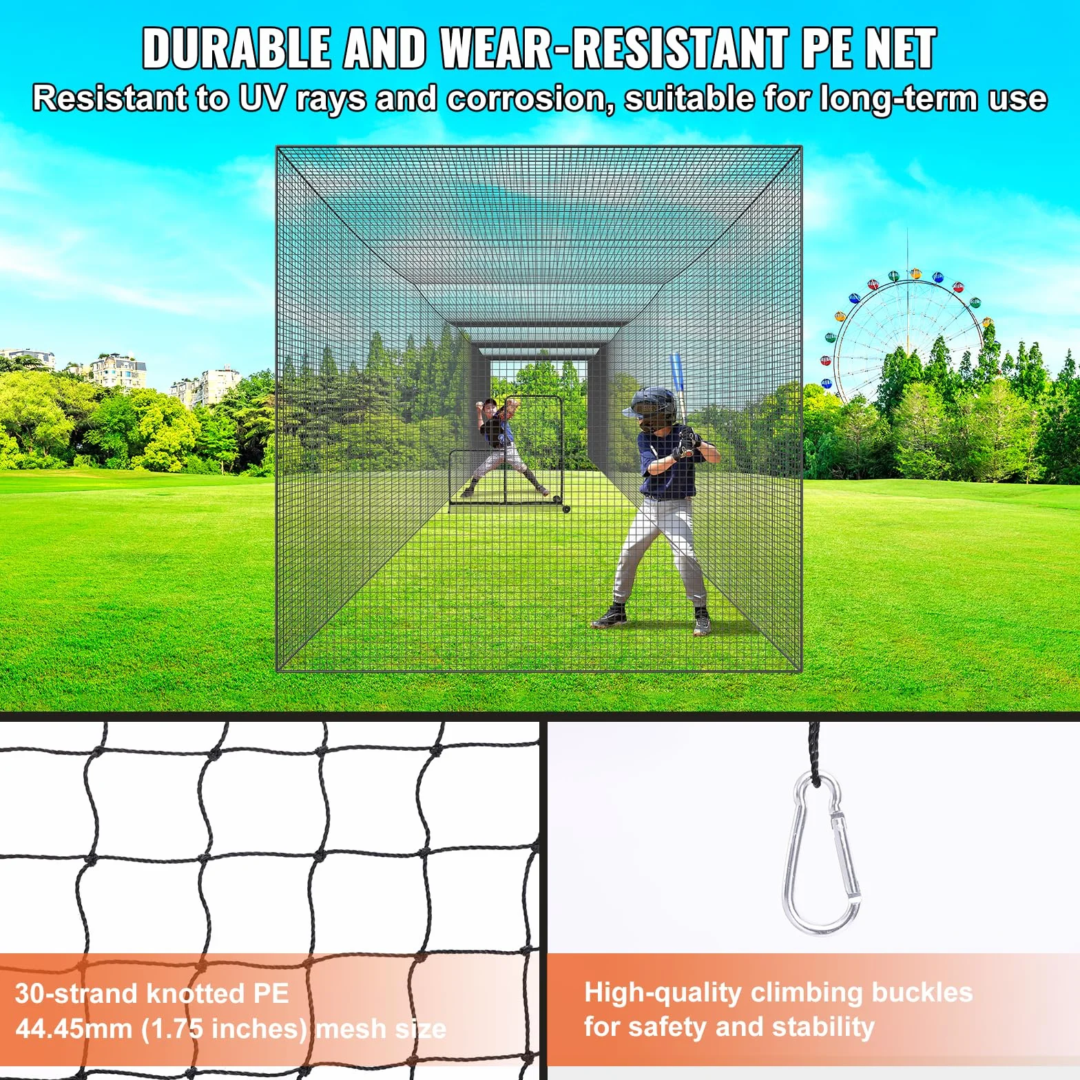 VEVOR Jaula de bateo de béisbol de 17,4 m, Red de Entrenamiento de bateo de softbol Profesional, Jaula de Lanzamiento portátil con Puerta y Bolsa de Transporte, Red de PE Cerrada Resistente