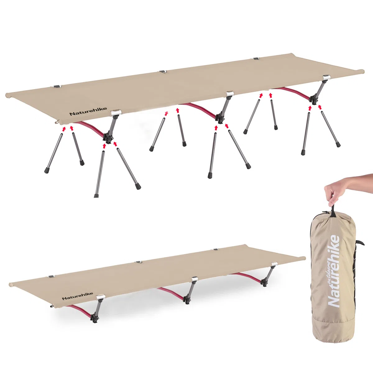 Naturehike - Cama de camping ultraligera, capacidad de carga de 150 kg, altura ajustable, plegable, portátil, ideal para camping, oficina o uso de invitados
