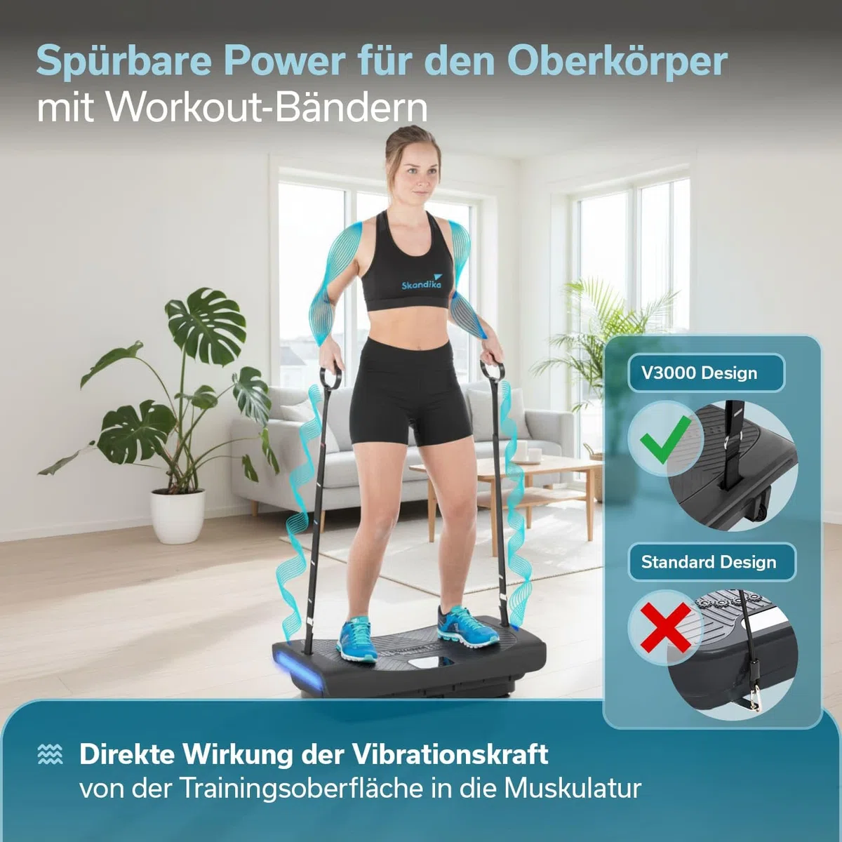 Skandika Plataforma vibratoria 4D V3000 Plus - Vibración oscilante hasta 40 Hz - hasta 150 kg | Tecnología Curved - Esterilla Protectora para el Suelo - Cintas de Entrenamiento