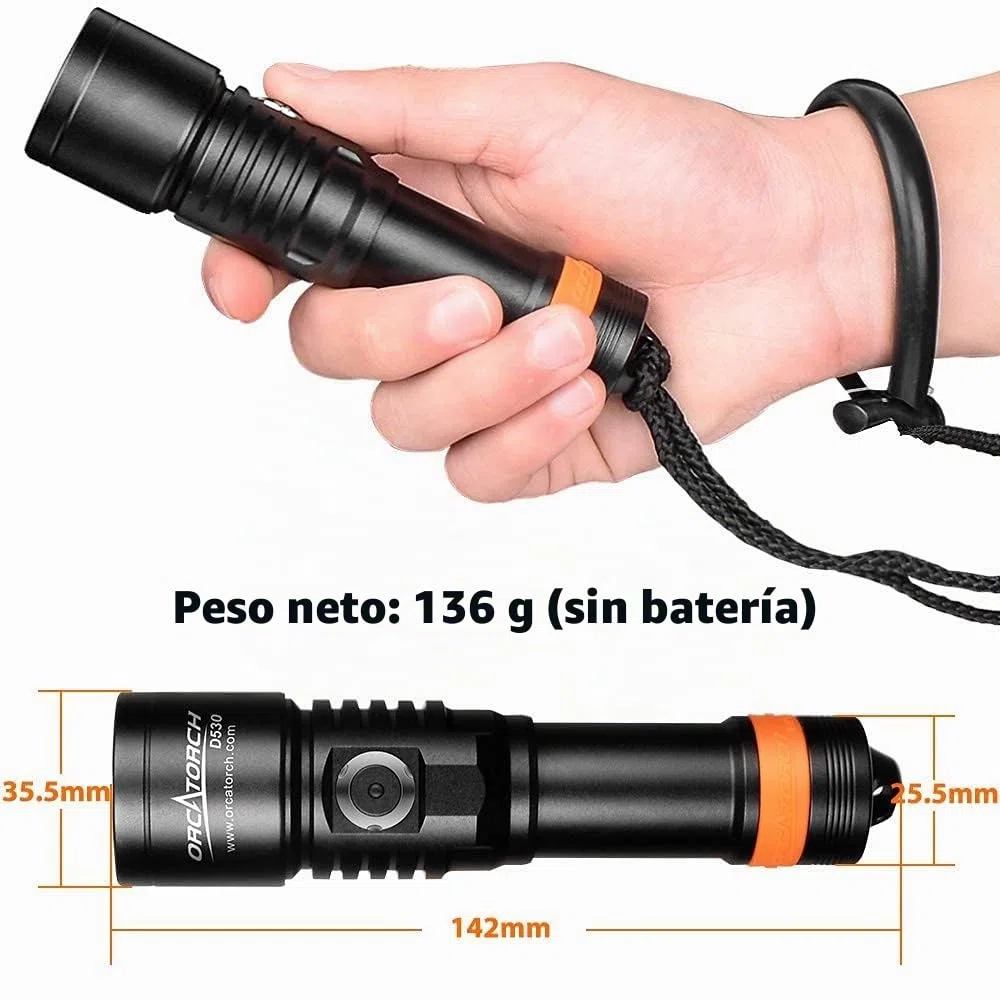 ORCATORCH Luz de buceo D530, luz LED UV de 395 NM, luz negra con ángulo de haz estrecho de 8 grados, interruptor de botón lateral de aleación de titanio, 2 modos de iluminación, impermeable IP68 para