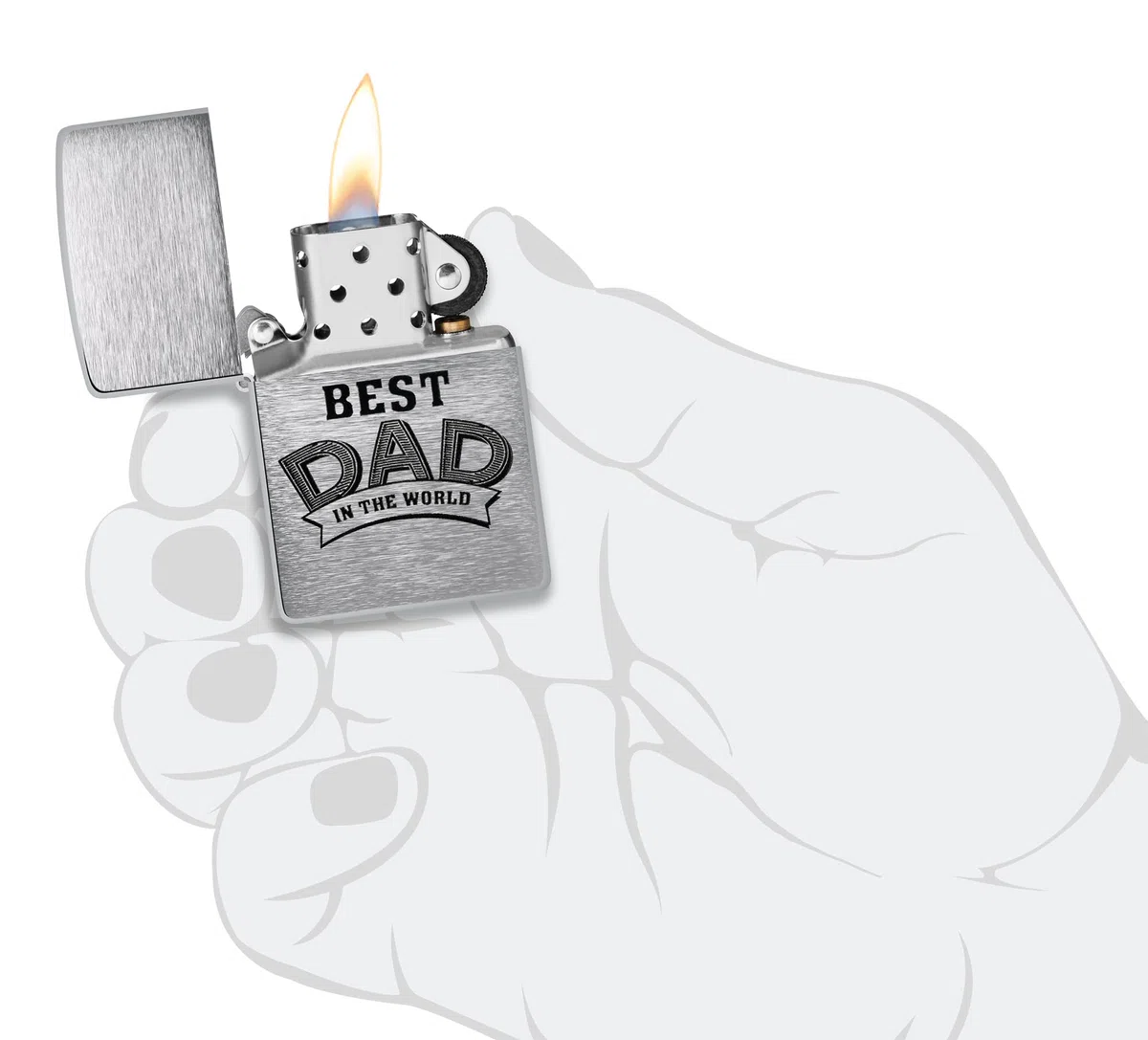 Zippo Encendedor a Prueba de Viento - Best Dad - Acabado Cromo Cepillado, Inscripción a Color - Recargable - Reutilizable - Diseño a Prueba de Viento - Caja de Regalo - Hecho en EEUU
