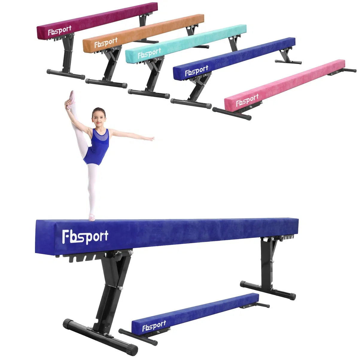 FBSPORT Barra Equilibrio Gimnasia artistica Ajustable 244cm,5 Alturas Ajustables viga de Piso Alto y bajo Alta Estabilidad Equipos de Entrenamiento de práctica de Gimnasio para niños/Adultos