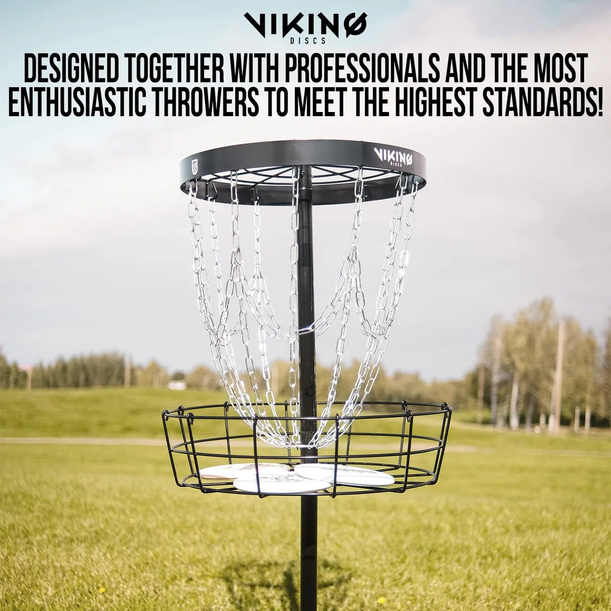 Viking Discs Battle Basket Pro Disc Golf Basket de 130 cm de Altura - Objetivo de Golf Frisbee Ligero y Portátil - Fuerte y Estable - para Practicar el Putt y Crear un Campo en Casa
