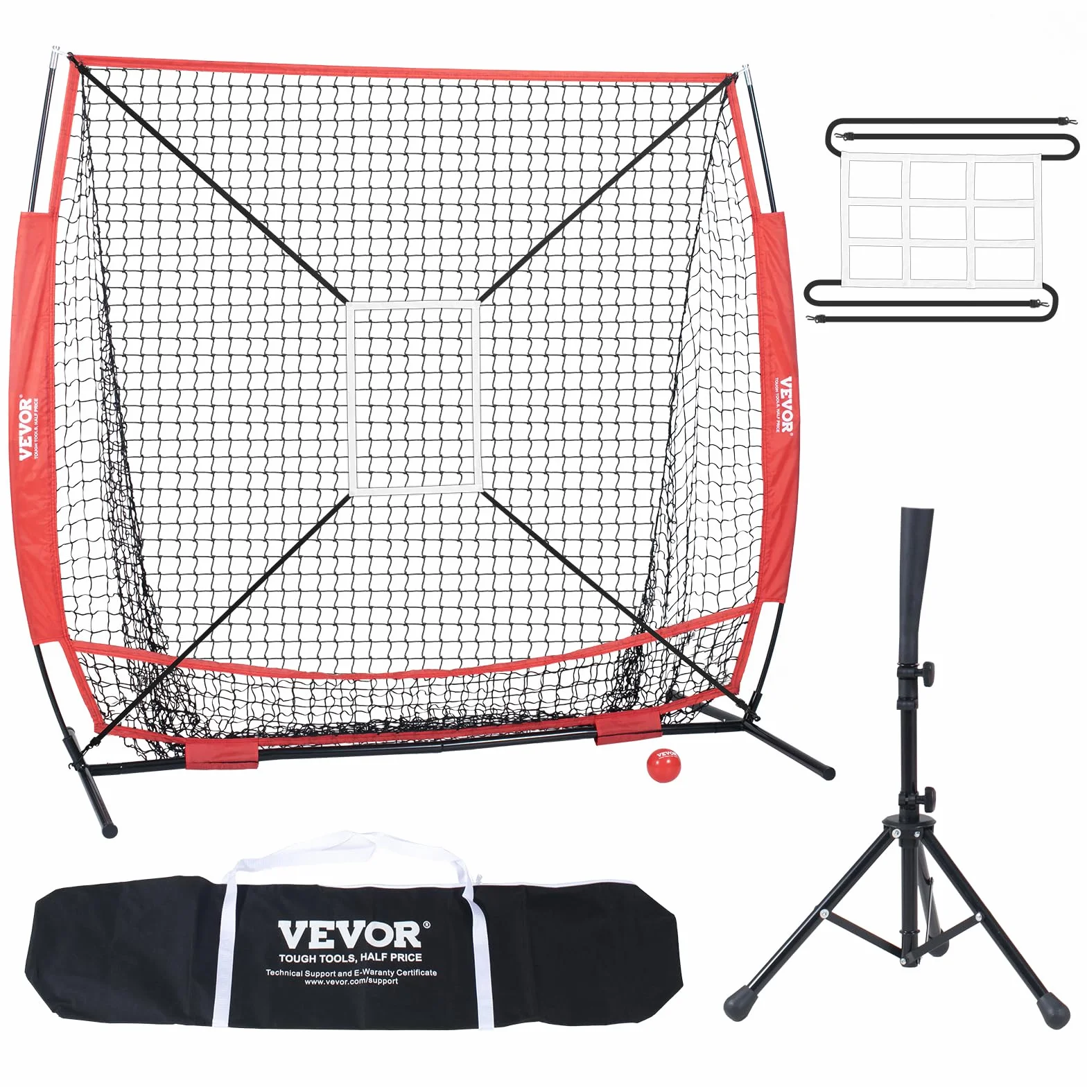 VEVOR Red de Entrenamiento de Béisbol de Softbol de 60" x 60" Red de Lanzamiento de Béisbol Portátil con Soporte para Golpear el Objetivo y Bolsa de Transporte para Lanzador y Receptor al Aire Libre