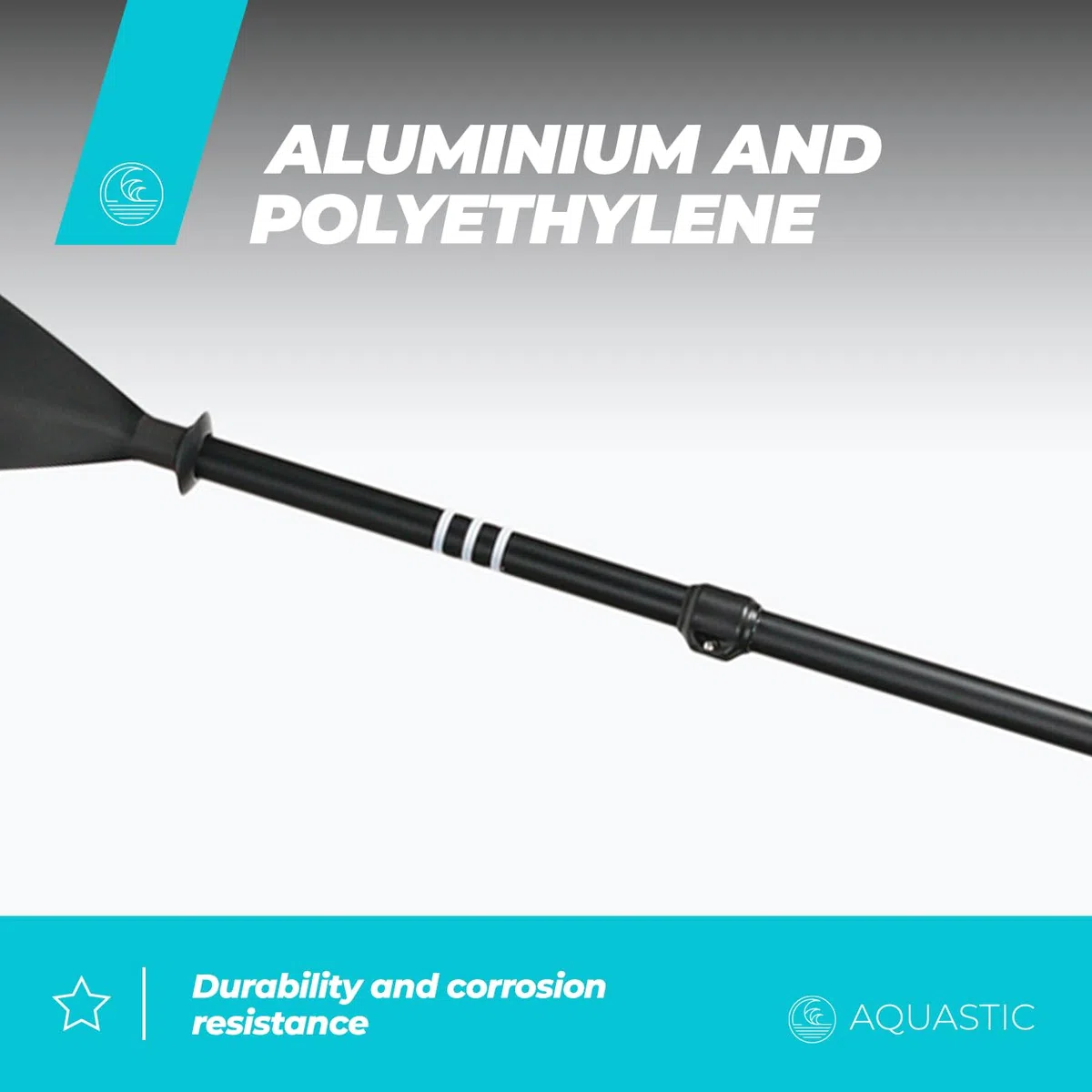 AQUASTIC Sup/Kayak Paddel AQS-SPD004 - Remo para Kayak (3 Piezas, Longitud Ajustable de 175 a 220 cm, Mango de Aluminio Duradero, Hoja de Remo compacta y Ligera), Color Negro