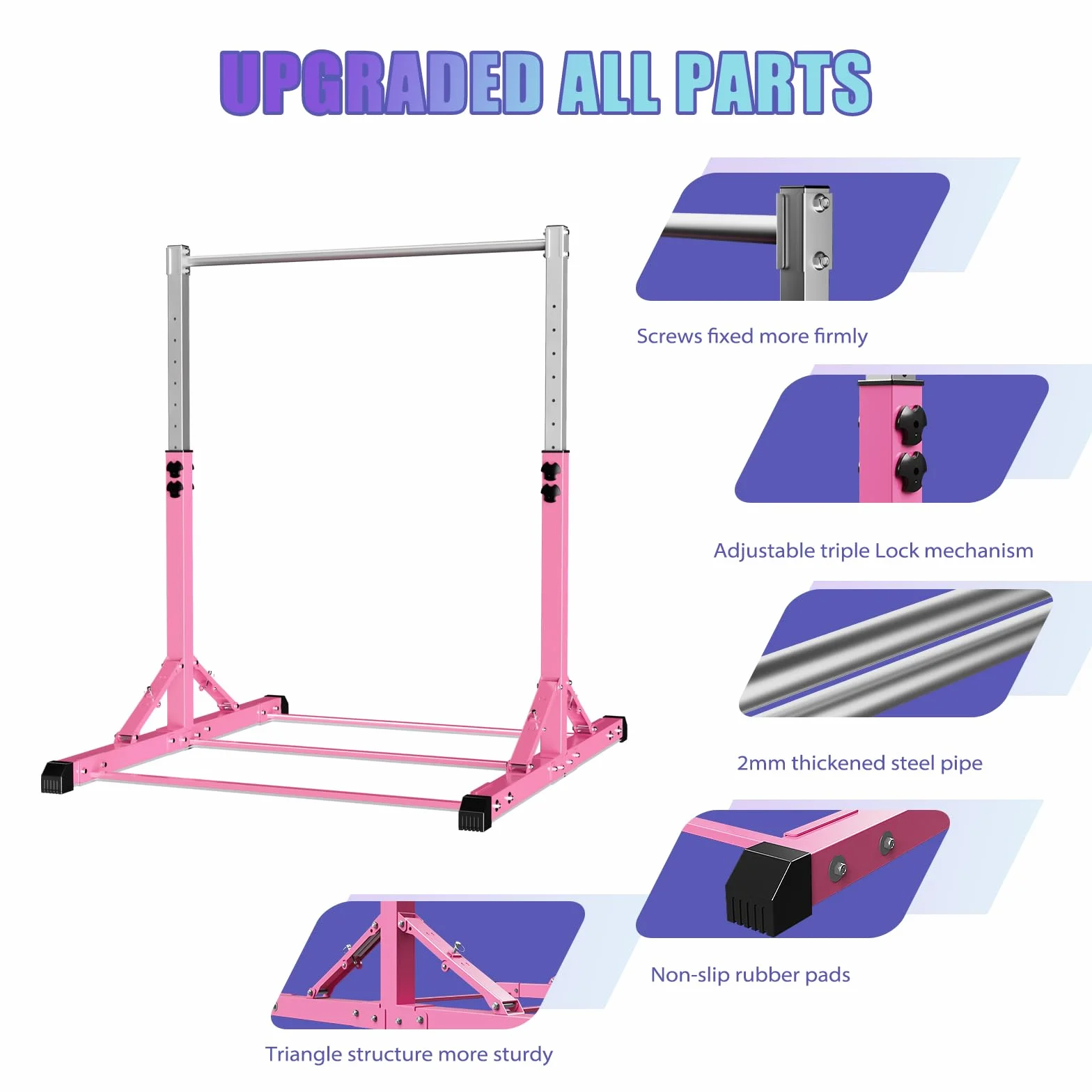 Barra de Gimnasia, Barra de Gimnasia Plegable para niños, Barras de Entrenamiento de Gimnasia en casa, Altura Ajustable, construcción de Acero Estable, Antideslizante, fácil de Montar