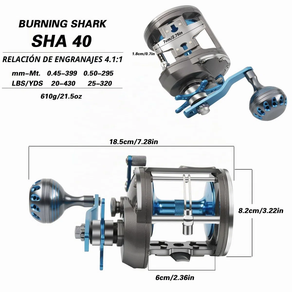 Burning Shark Carrete de Tiburón para Pesca de Agua Salada, Arrastre, Barco, Océano, Bajo del Mar, Salmón - SHA40