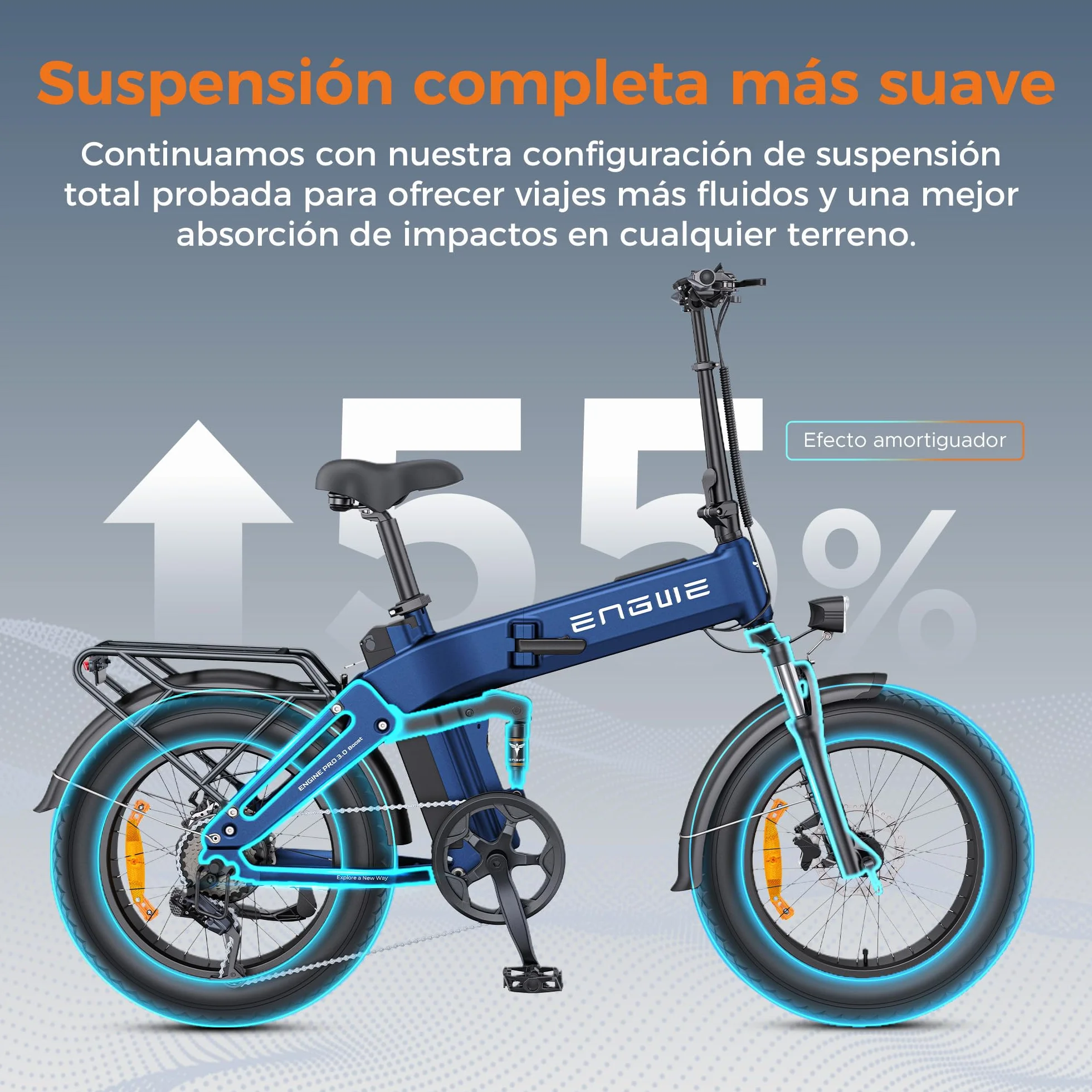 ENGWE Engine Pro 3.0 Boost Bicicleta Eléctrica Plegable | Carga Rápida en 2 horas, autonomía de hasta 130KM, Equipado con GPS y OTA, Sensor de par y Frenos Hidráulicos
