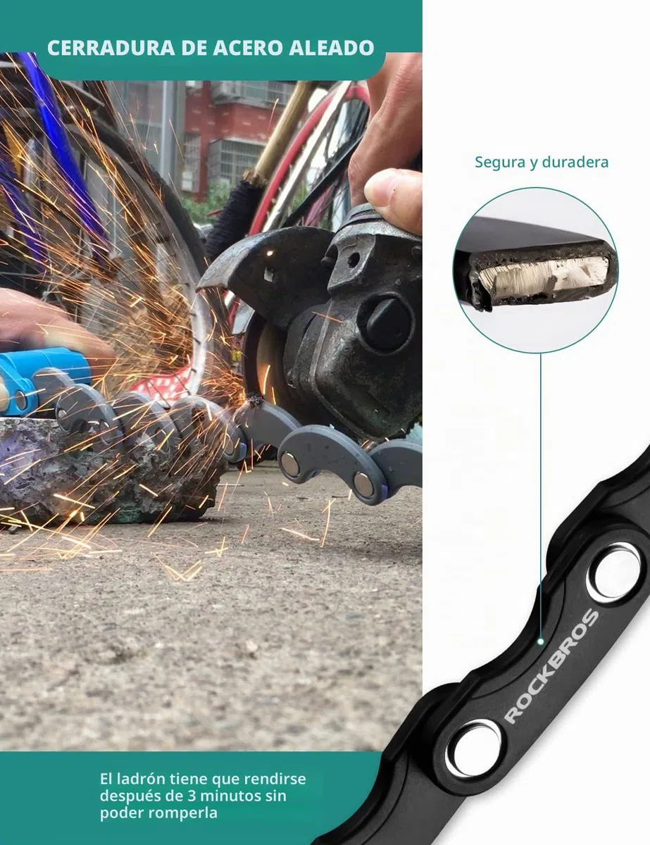 ROCKBROS Candado Plegable con Llaves de Bicicleta Antirrobo, Cerradura Portátil Seguridad con Soporte de Montaje para MTB Bicicleta de Carretera, Negro
