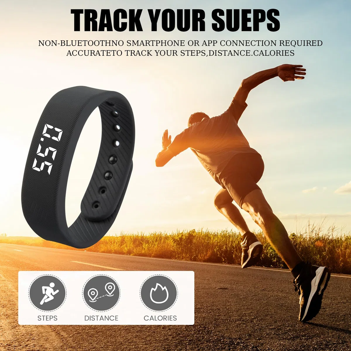 Reloj podómetro digital impermeable – Contador de pasos sin Bluetooth, reloj de seguimiento de fitness con alarma vibratoria silenciosa, pantalla LED, no requiere aplicación, reloj digital impermeable