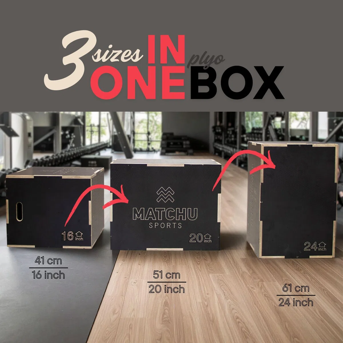 MATCHU - Cajón Pliometrico - Ajustable - Superficie Antideslizante - Capacidad de Carga hasta 300 KG - Fácilmente transportable - Madera - Negro