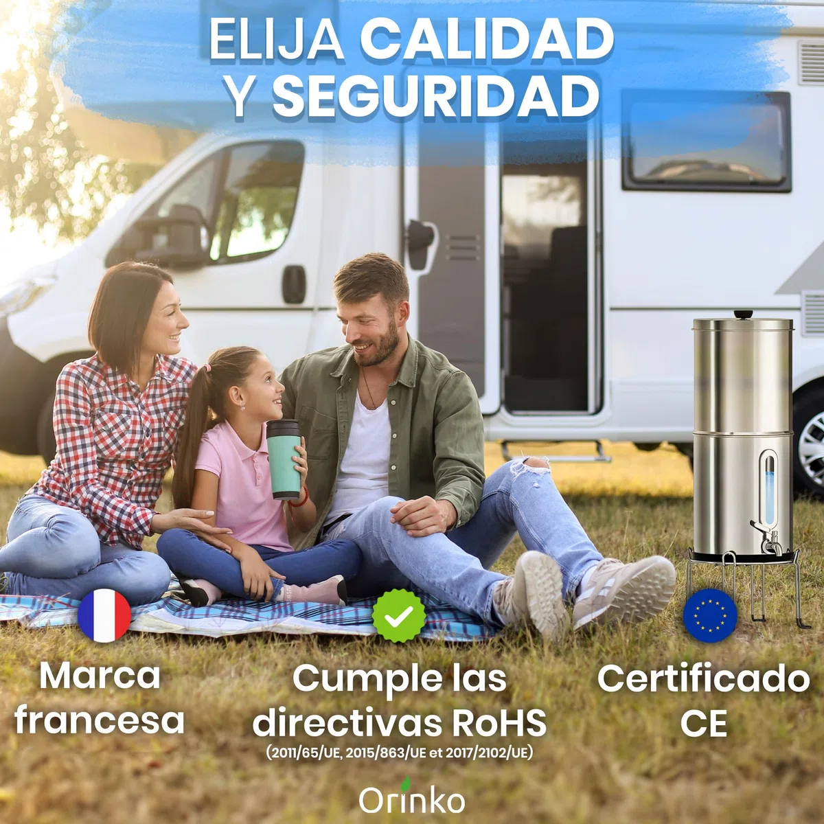 Filtro de Agua por Gravedad Purificador Doméstico Acero Inoxidable Carbón Activo Sistema Filtración Agua Potable Hogar Camping
